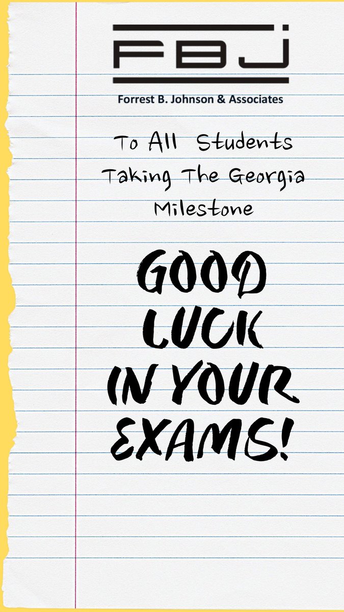 FBJlaw's tweet photo. Wishing all the students taking the Georgia Milestone Exam the best of luck! You've got this! πβοΈ #GeorgiaMilestone #GoodLuck https://t.co/GCdJYpQOeH