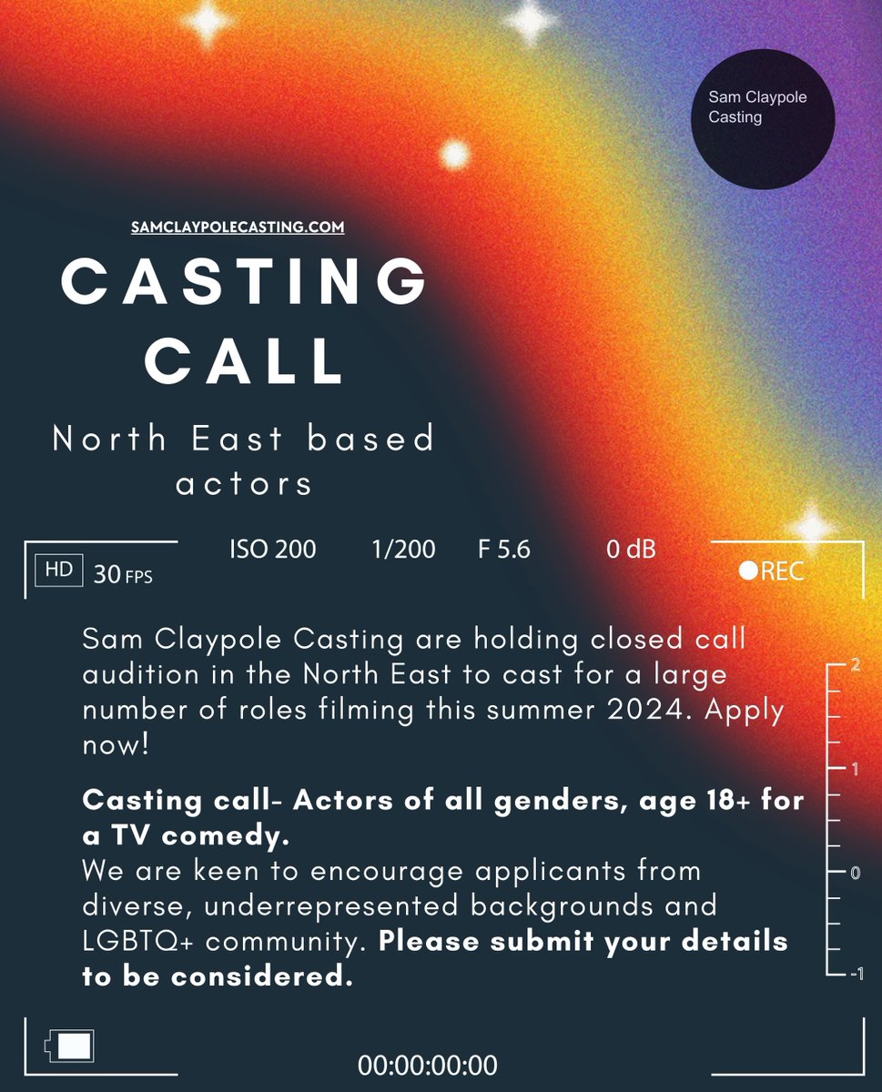 🎬🌟 Calling all actors from the North East! 🌟🎭 #CastingCall TV Comedy (to be announced) North East audition 25th April - actors aged over 18+ 👇apply online by Monday 22nd April*👇forms.gle/N6GPridpr8wJuh… 🎥✨ #CastingCall #ActorsWanted #NorthEast #TelevisionCasting