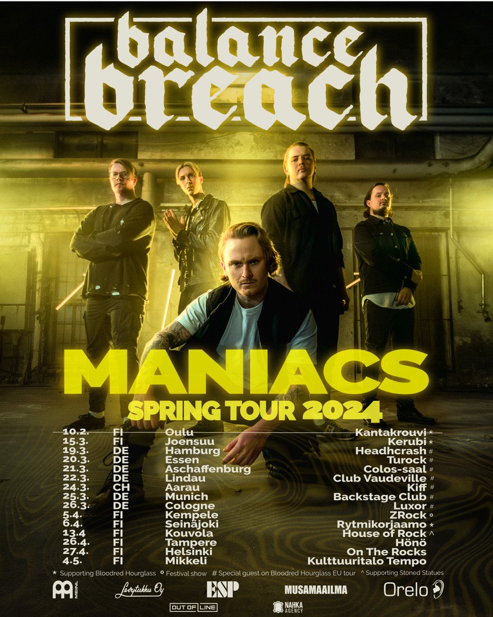 The tour finale in Balance Breach’s hometown of Mikkeli, FI, on the 4th of May will mark the 16th show of the band's spring tour. Before that, they will perform in Tampere & Helsinki on Apr 26th + 27th. Come & celebrate this spring with Balance Breach!