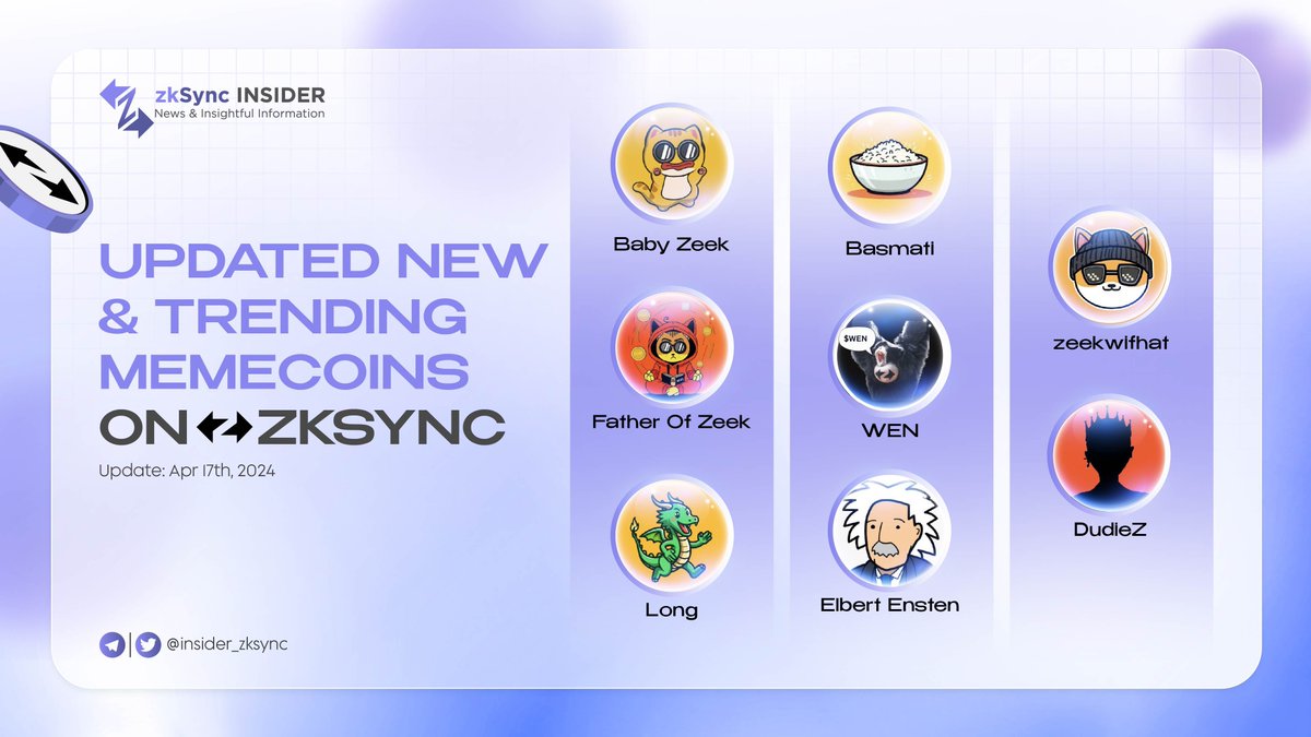 🚀 The volume will flow into @zksync eco soon!

Get ready for a wild ride as notable memecoin projects take center stage.

From viral sensations to quirky tokens, these memecoins belong on your watchlist 👀

Don't miss out on the laughter and potential gains 🚀

#zkSync…