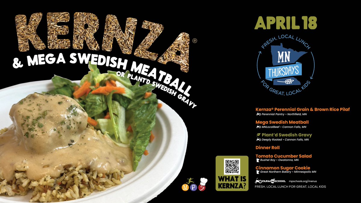 #Kernza is on the menu for @MPS_News today. As part of the district's Minnesota Thursday program, students and staff will be treated to a school lunch featuring Minnesota-sourced ingredients. That includes a Kernza Perennial Grain and brown rice pilaf.
