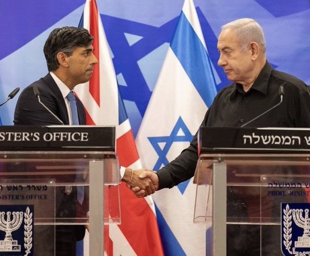 Coward Rishi Sunak is petrified of big bad Netanyahu 

This photo says it all 

What an embarrassment Britain is