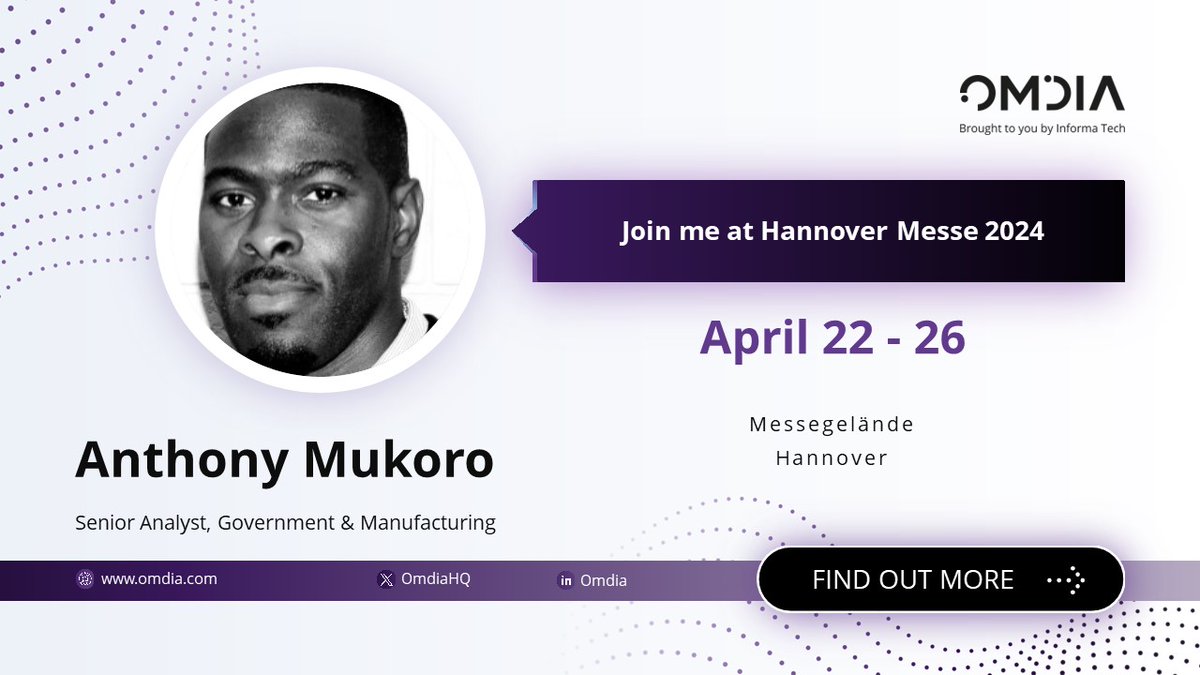Just days until @hannover_messe 2024! Join Anthony Mukoro and #Omdia's Government & Manufacturing team on-site for exclusive insights into the future of #manufacturing #technology and #industrial #innovation. Visit this link to book a meeting in advance: pages.omdia.informa.com/Hannover24_Mee…