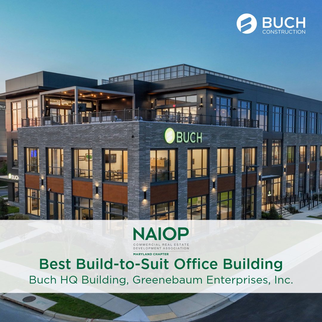 BuchBuilds's tweet image. Buch Construction HQ received the @NAIOPMD  Award of Excellence for Best Build-to-Suit Office Building! This achievement is a testament to the outstanding partnership between Greenebaum Enterprises, ARK Design, LLC, Curry Architects , and all our trusted vendor partners.