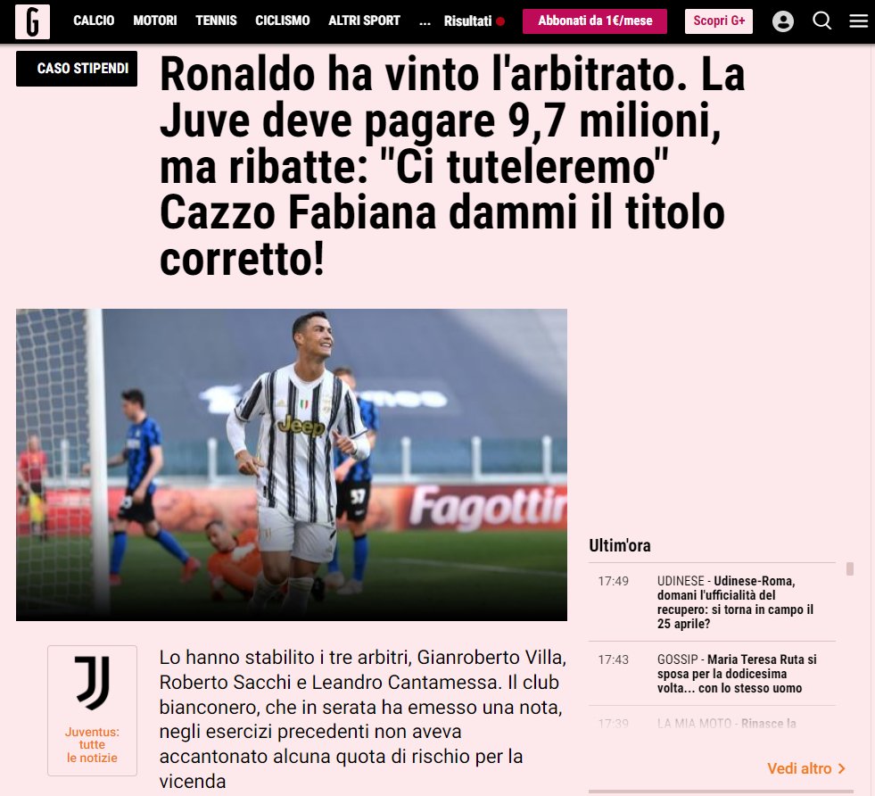 Dopo qualche titolo vagamente errato, la @Gazzetta_it riesce quasi a riportare la notizia su #Ronaldo. La professionalità prima di tutto.
Puntigliosi.

RT se sei d'accordo.