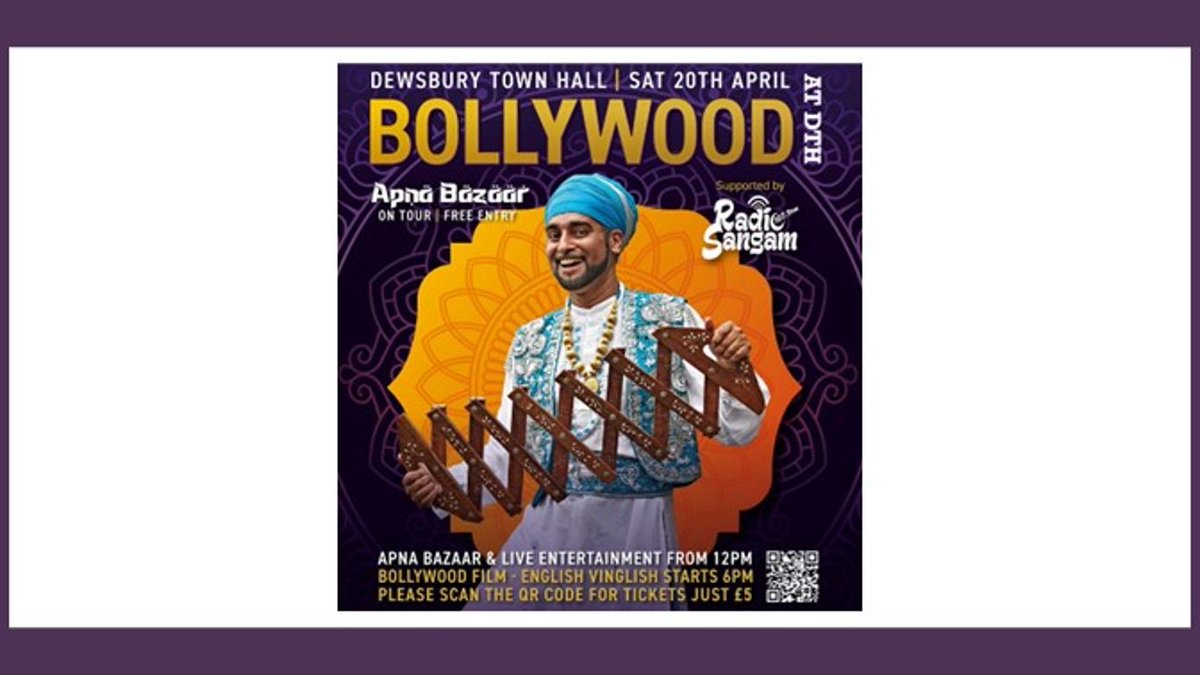 The wait is nearly over! Bollywood comes to #Dewsbury Town Hall this Saturday (20 April from 12pm). With free live music, street entertainment, dancing & film, the popular Apna Bazaar and the vitality of Bhangra dance performances by Hardeep Sahota! orlo.uk/nO01E
