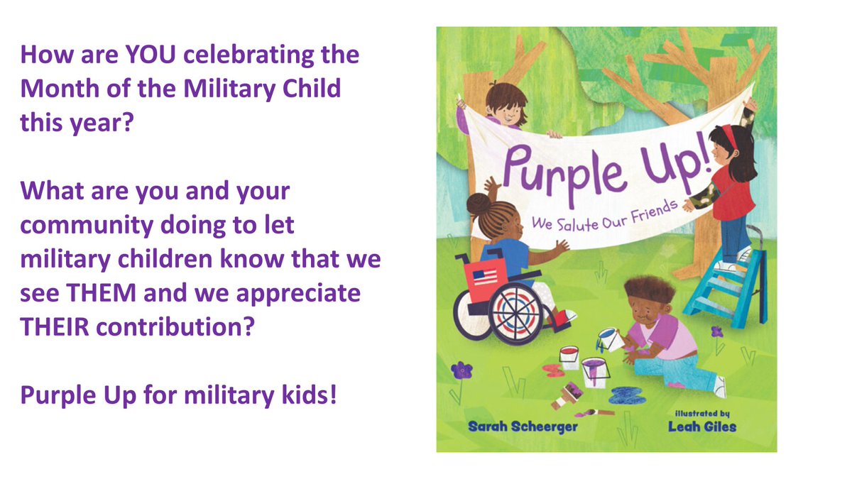 My kids' school is celebrating Purple Up Day tomorrow. We're purpling up to show our appreciation for military kids! How are YOU celebrating? @PurpleUpUSA @AlbertWhitman @EastWestLit @leahmgiles