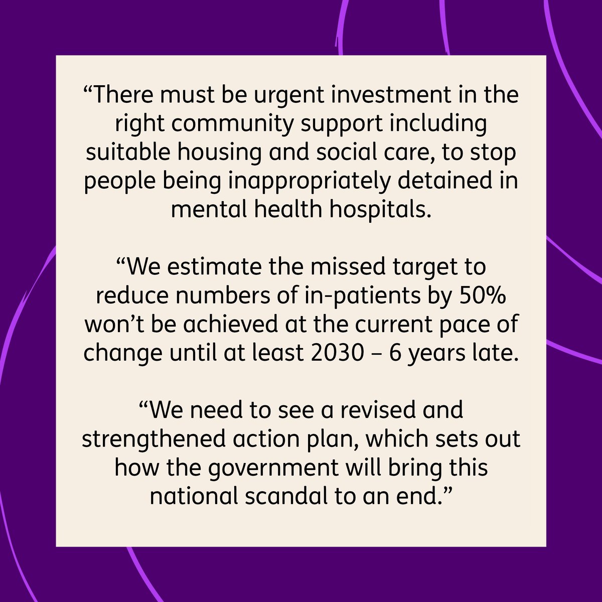 The data released by NHS England today showed the government have missed their own target for reducing the number of people with a #LearningDisability and autistic people locked away in mental health hospitals. Read out full response to the government's broken promise here. 👇