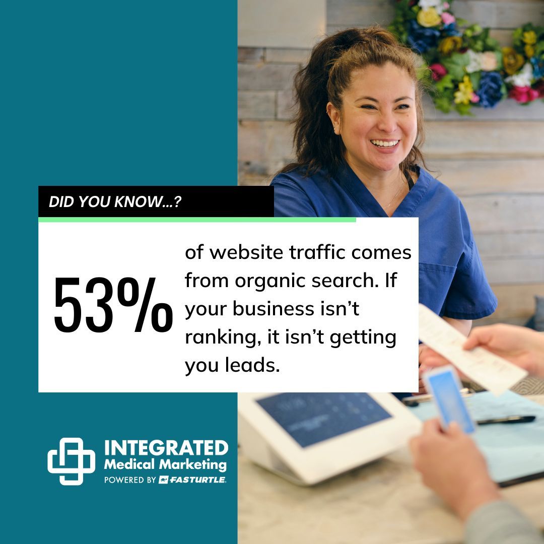 According to HigherVisibility.com, 53% of all website traffic comes from organic search.

If your website isn't taking advantage of organic traffic to find new leads, you're missing out.

#MedicalPractice #DentalMarketing
#IntegratedMedicalMarketing