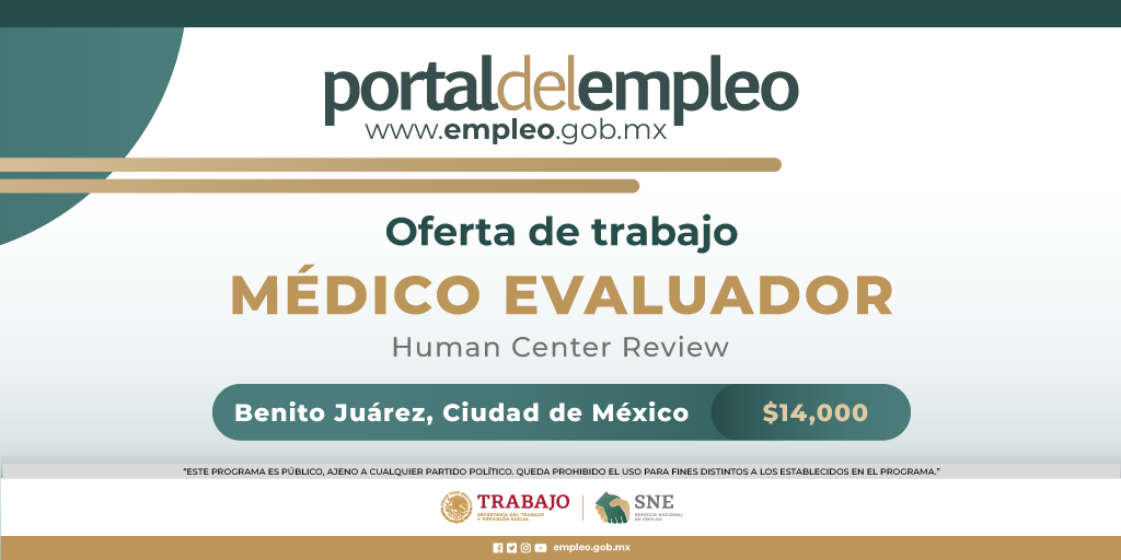 📢 #BolsaDeTrabajo 

👤 Médico evaluador en Human Center Review.
📍Para trabajar en la #CDMX.
💰14,000.00.

Detalles y postulación en: 🔗 goo.su/R5lhvcR 
📨 reclutamiento@humancenter.com.mx

#Trabajo #Empleo #SNE #PortalDelEmpleo