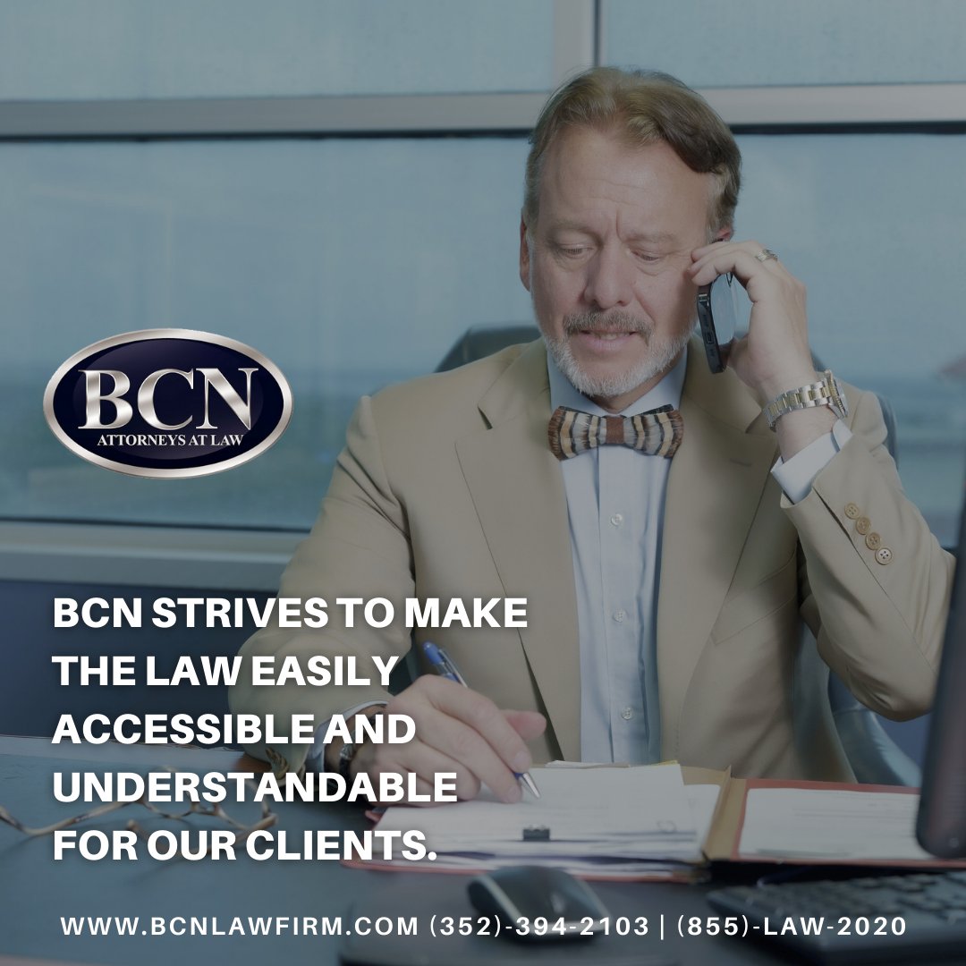 At BCN Law Firm, our attorneys achieve results with the utmost commitment to professional ethics and integrity. 

#bcnlawfirm #personalinjurylawyer #criminaldefense #bankruptcyattorney #slipandfallinjury #clermont #thevillages