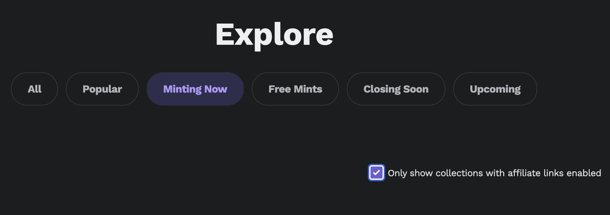 heymintxyz's tweet photo. 5️⃣ You can now find all the projects that offer our affiliate program on our explore page! Find a project that you like, share, and earn shared revenue! https://t.co/ZRZ9LWN7mH