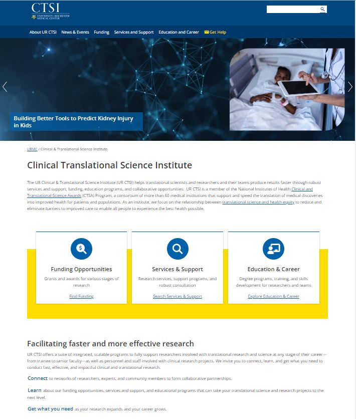 The UR CTSI has a new & improved website! We simplified our site navigation & added filterable directories that make it easier to find funding, search services & support, and explore education & career development opportunities. Check it out now! >> urmc.info/1vZ