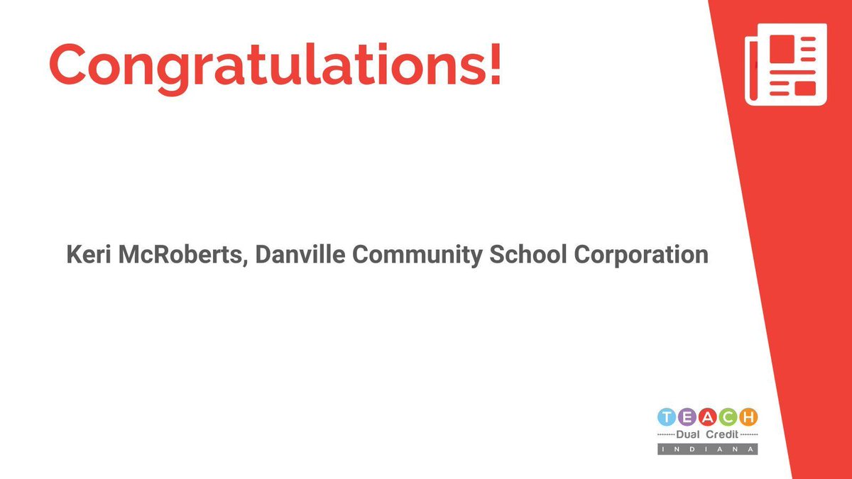 🎉 #TeachDualCreditIN congratulates Keri McRoberts for completing 18 graduate credits toward a #dualcredit credential in English! 
teachdualcredit.org 

@HigherEdIN @INvestEdIndiana @DCSCWarriors