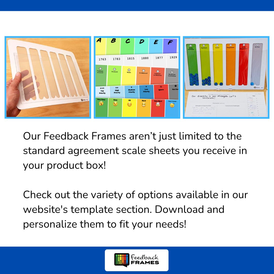 Our Feedback Frames aren’t just limited to the standard agreement scale sheets you receive in your product box! Check out the variety of options we have available! Download and personalize them to fit your needs! Find them at feedbackframes.com/resources/temp… #FeedbackFrames