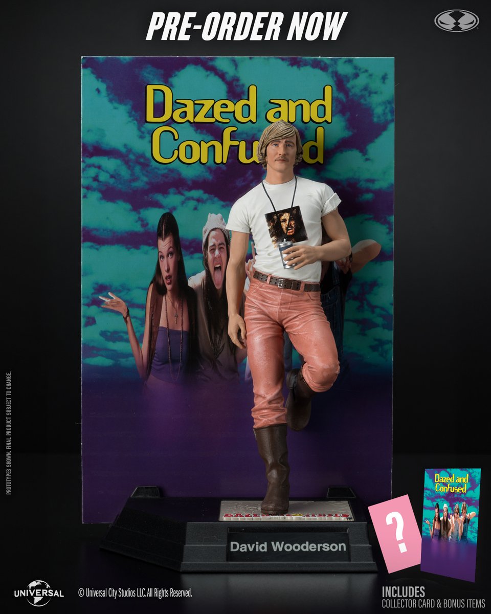 DAVID WOODERSON Limited Edition 6' scale posed figure is available for pre-order NOW at select retailers!  
➡️ bit.ly/DavidWooderson…

Includes base, backdrop and secret bonus item.  

#McFarlaneToys #DavidWooderson #DazedandConfused #NBCUniversal #MovieManiacs