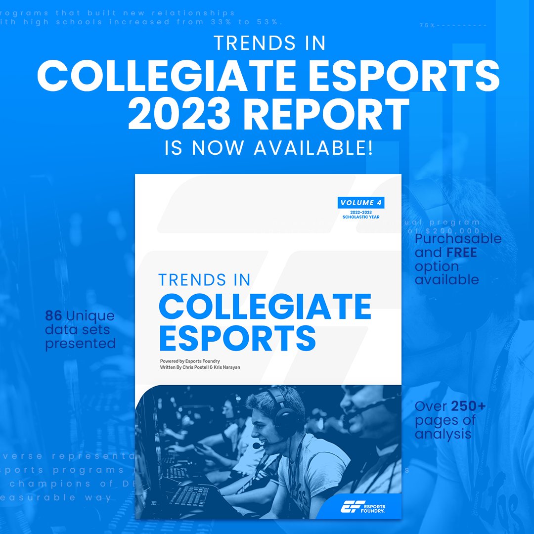 The wait is over! 🎉 Our Trends in Collegiate Esports 2023 Report is OUT! Purchase and download our report for exclusive insights on the collegiate esport space. Each purchase = one donated to a program in need and a portion of proceeds going to @voicecollegiate.