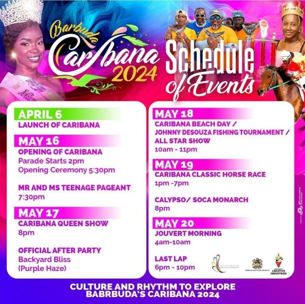 Experience Barbuda's Caribana 2024 on the 26th of May, a celebration filled with MUSIC, LOCAL RUM, and lots of laughter on our beautiful twin islands.

#ExplorePage 
#SunSeaSafe 
#AntiguaandBarbuda 
#YourSpaceInTheSun 
#YourOwnSpace 
#LoveAntiguaBarbuda