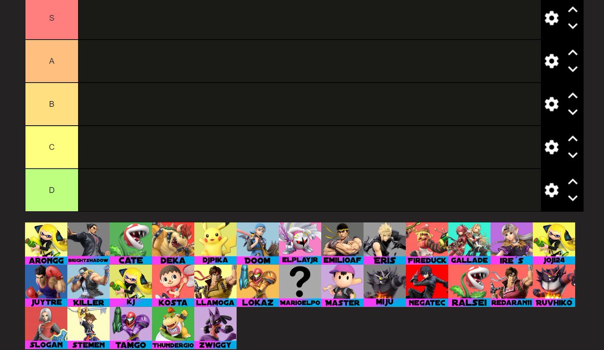 ¡AMIGOS tenemos algo que anunciar! 📣

Se viene la primera TIER LIST de MA del año...

Hemos decidido que ese día será este DOMINGO 21/04/2024 a las 16:00 pm. Como siempre os esperamos a todos en el canal de Twitch de <a href="/Wiggy_SSB/">Lord Wiggy</a> ✌

tiermaker.com/create/ma-smas…