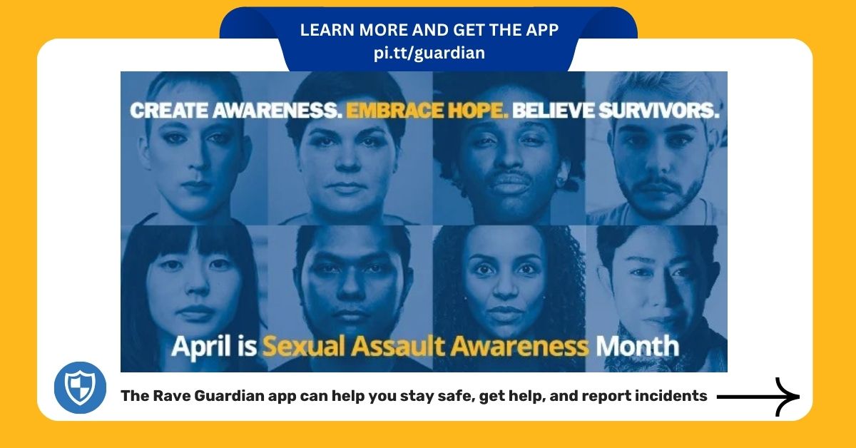 Unite to reduce sexual abuse, assault, and harassment in our community. 🛡️ The Rave Guardian app lets you report incidents, seek help if you have been a victim, or keep on eye on friends as they head home to make sure they're safe: pi.tt/guardian. #H2P #PittNow