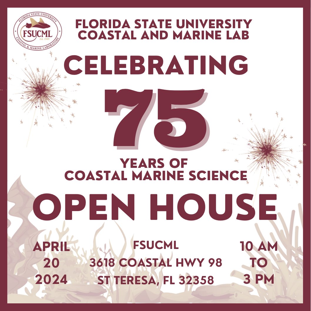 Don't miss the Open House at the FSU Coastal Marine Lab this Saturday from 10 am until 3 pm!