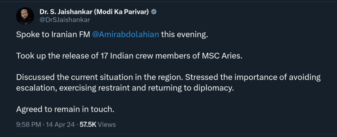 🇮🇳🇺🇲🇮🇷🇮🇱 Iran ambassador Iraj Elahi says all Indian nationals onboard MSC Aries are free to leave & are not detained by Iranian authorities; Adds ,Indian consulate has got access to them.

#InternationalNews #Iran #IsraelIranWar