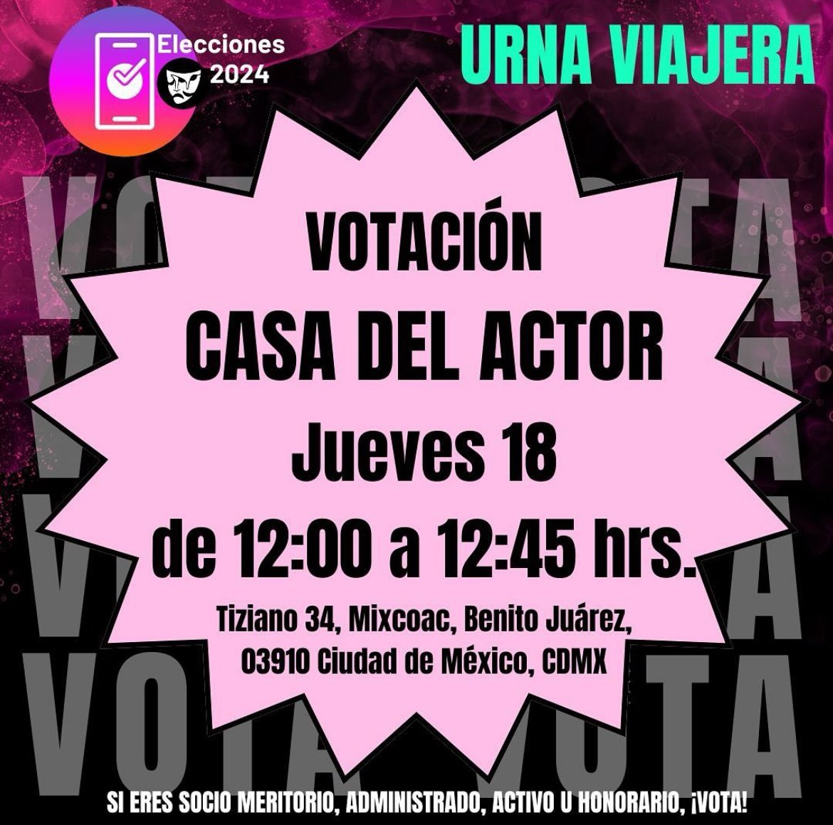 ¡Ya es la recta final! Te esperamos en las instalciones de la ANDA y nuestra urna viajara a TELEVISA Y LA CASA DEL ACTOR! #YoSíVOTO #SoyANDA