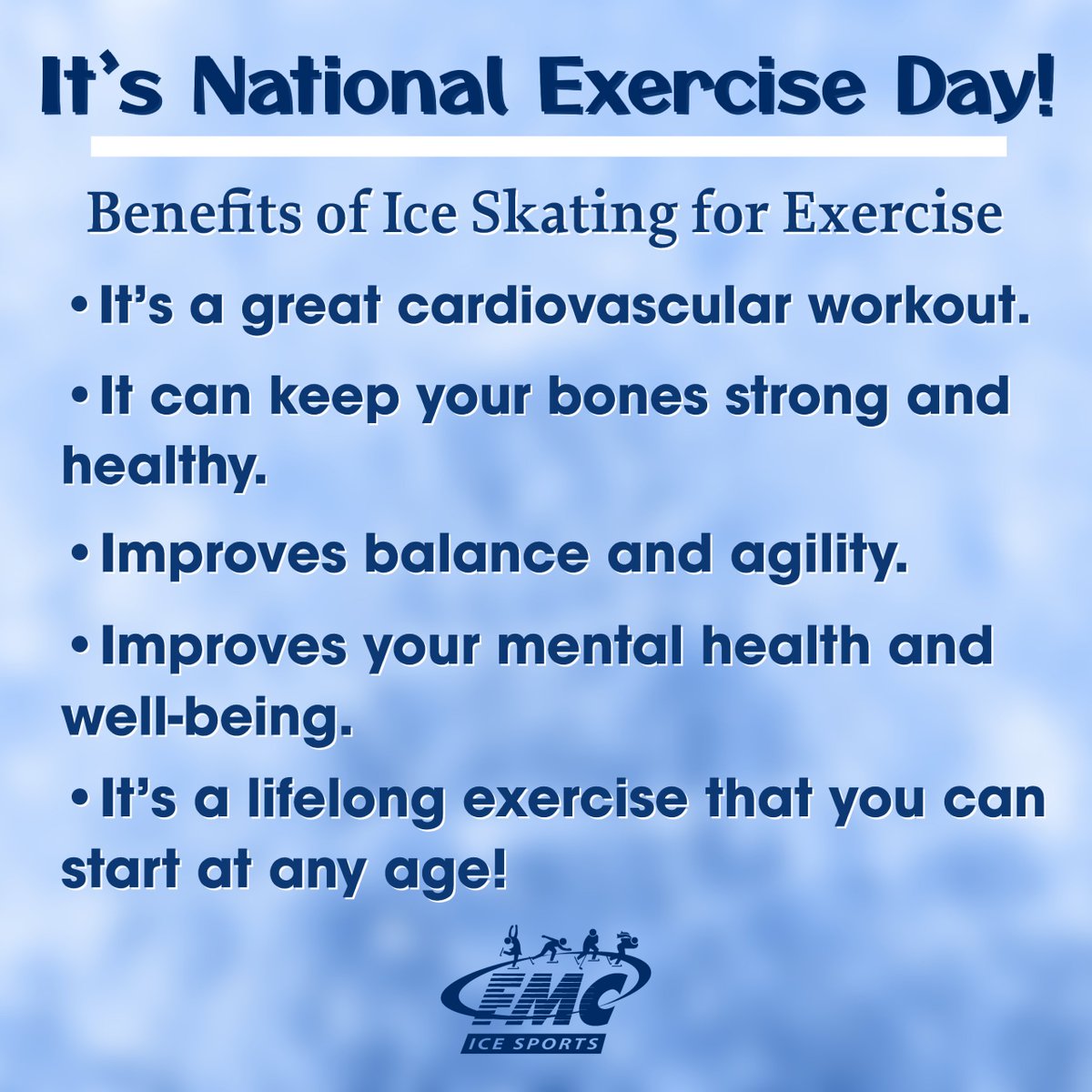Get out and skate today on National Exercise Day! Don’t forget to sign up for our Late Spring Session of skating lessons!