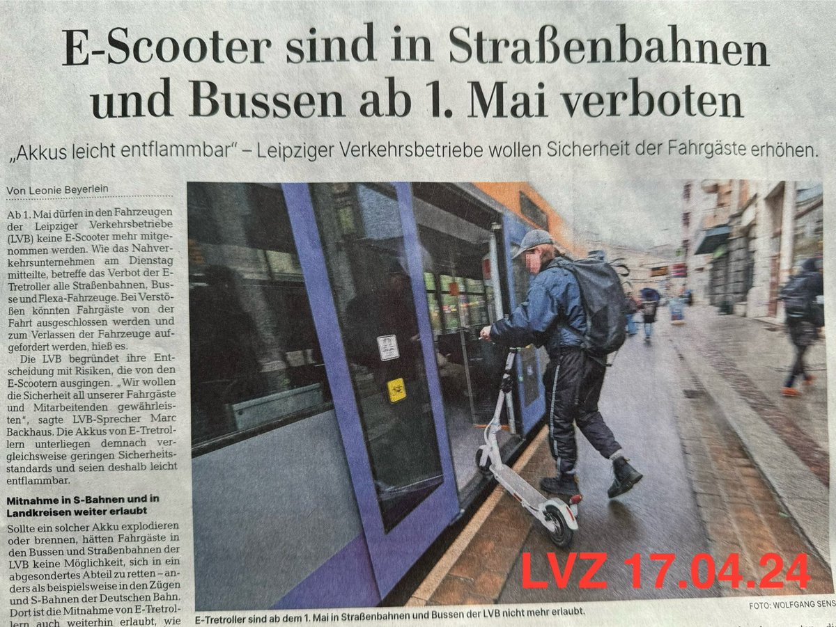 So gelingt die Mobilitätswende!
Leipzig verbietet die leicht entflammbaren E-Roller in der Tram.
