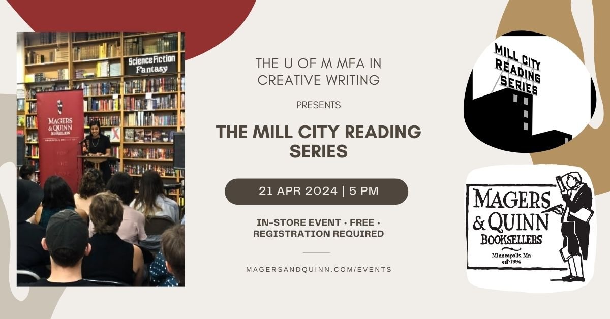 This Sunday the last Mill City Reading will be held at @magersandquinn. Featured writers include @NebeolisaO, Chi Kyu Lee, Julia Oschwald Tilton and @FrancesOgamba! magersandquinn.com/event/The-Mill…