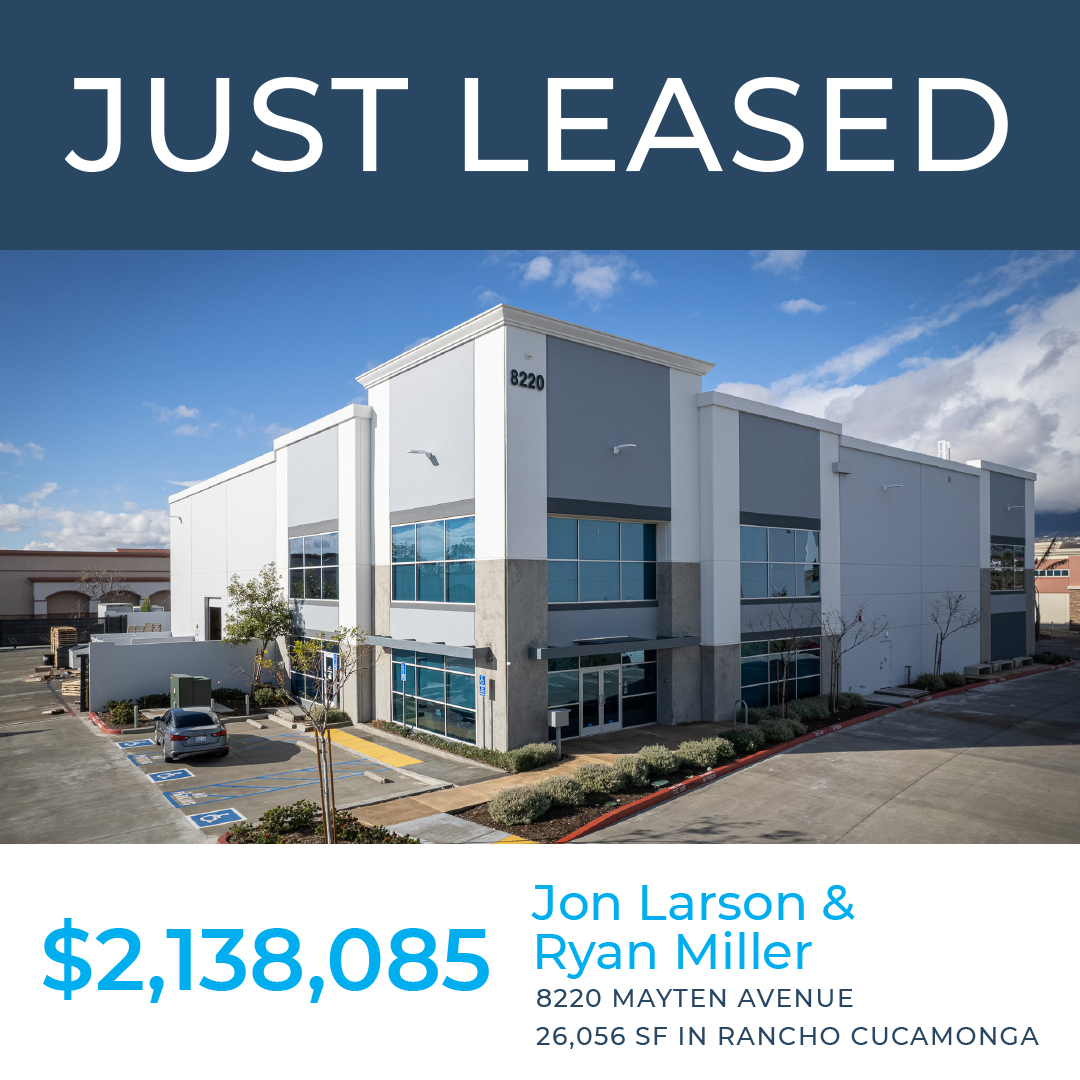 Jon Larson & Ryan Miller executed the $2,138,085 lease of this 25,056 SF Rancho Cucamonga building repping the landlord. Great job!

#voitrealestate #crebroker #realestate #commercialrealestate #socalrealestate #commerciallease #industrial #landlordrepresentation #inlandempire
