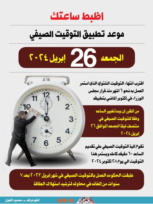 AlAhram's tweet photo. اضبط ساعتك..موعد تطبيق التوقيت الصيفي https://t.co/UGFdOR8ncz