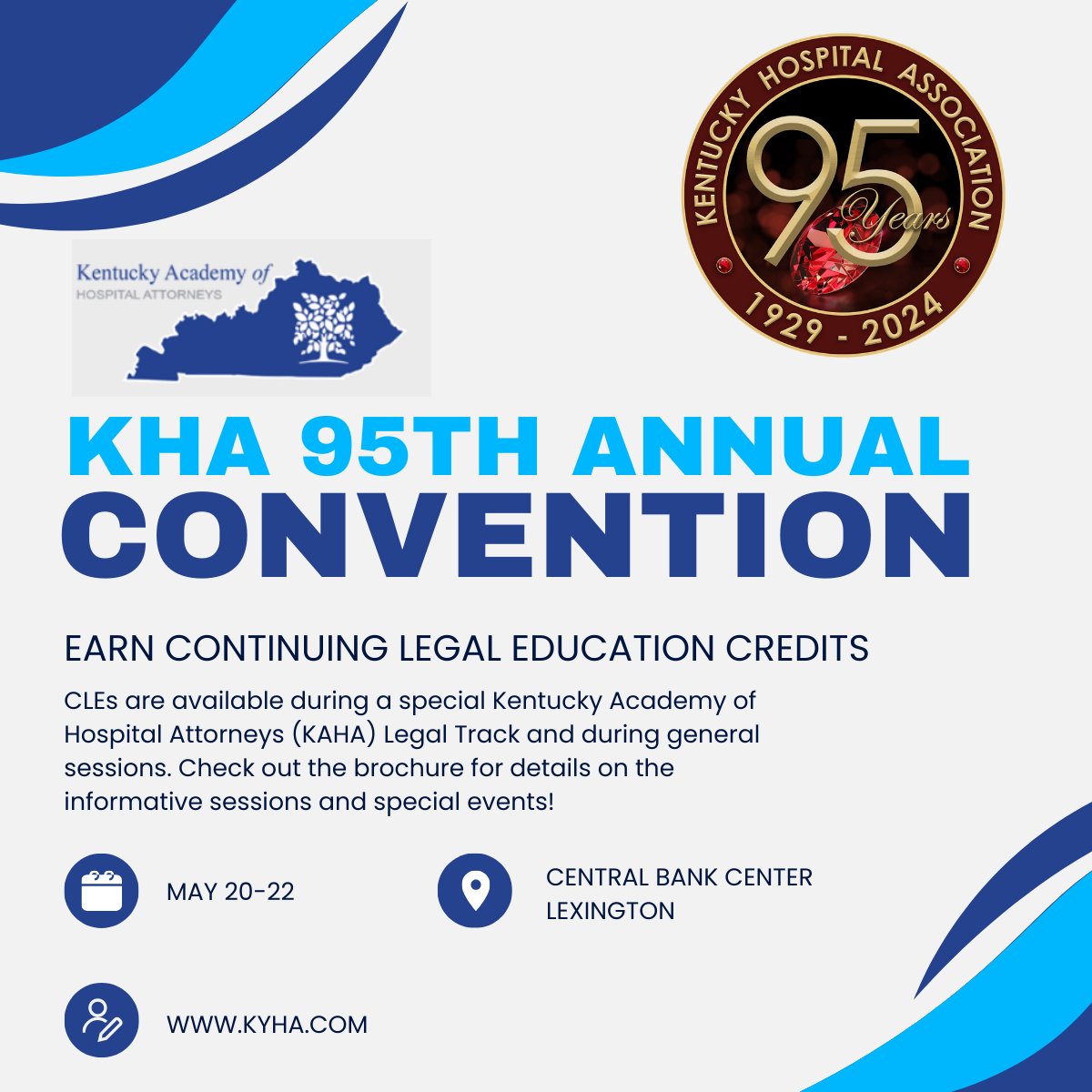 Attorneys, need an easy way to earn CLEs? KHA's 95th Annual Convention, May 20-22, is offering CLEs (including an ethics session) just for you! Register today! kyha.memberclicks.net/2024-conventio…