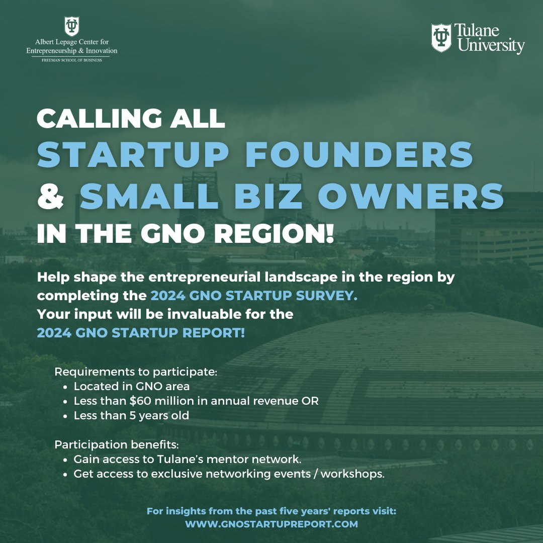 Want to have a say in shaping the future of the GNO region's business landscape? Join hundreds of founders and take the 2024 GNO Startup Report Survey now! GNOStartupReport.com