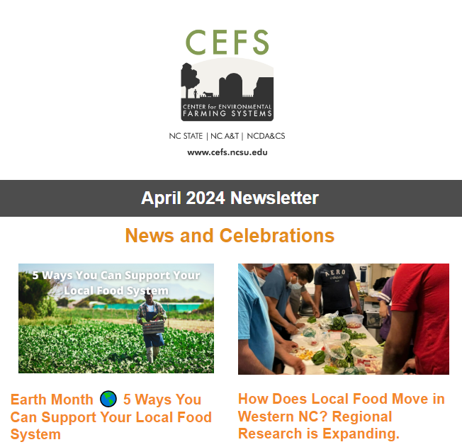 Check out our latest newsletter for important updates, events, and opportunities from CEFS: conta.cc/446KiZE If you'd like to join our general mailing list to receive news and announcements in your email inbox, please visit: cefs.ncsu.edu/get-involved/l…