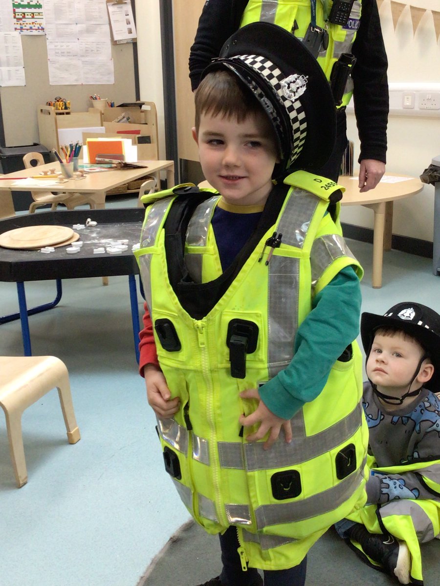 ElccForfar's tweet photo. During Easter Break the DM3 children had a visit from our local Police Officers following an interest in people who help us.  They learnt the different roles the officers play within the community as well as learning about the uniform they have to wear and apparatus they use. https://t.co/40ehb5NKeL