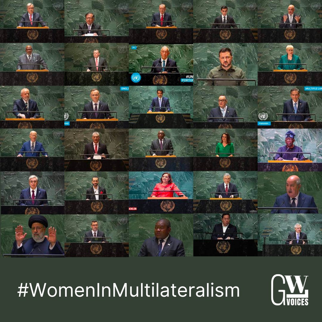 Women are vastly underrepresented in leadership positions in multilateral organizations. This picture from day 1 at #UNGA78 shows that. We make the case for #GWLVoices' flagship report #WomenInMultilateralism 2024 gwlvoices.com/gender-equalit…