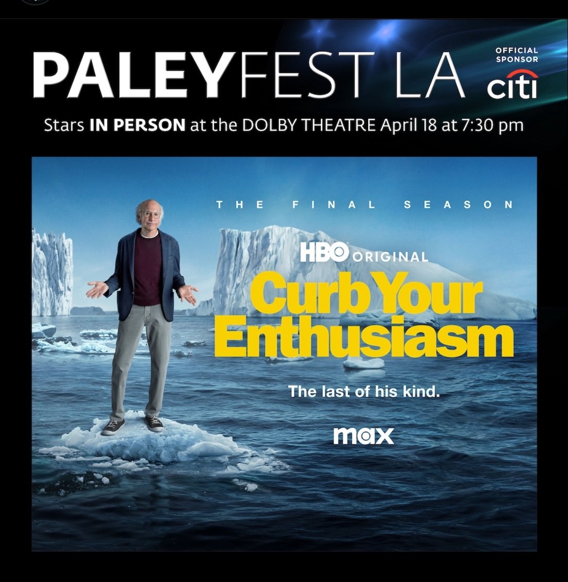 Today? You’re kidding! Don’t miss your chance to catch Curb Your Enthusiasm in its final season with a special appearance TODAY! Join the excitement! 🎟️ Official Sponsor: @Citibank #PaleyFestLA #CurbYourEnthusiasm