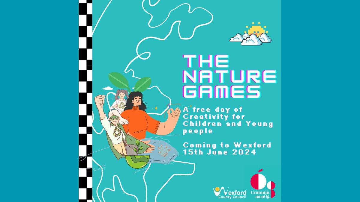 The Nature Games, this year Wexfords' #CruinniúNaNÓg, a free day of creativity for young people on 15th June 2024, will use gaming as the creative medium to explore climate action, biodiversity and sustainability. #CreativeIreland #TheNatureGames #ClimateAction #WexLibraries