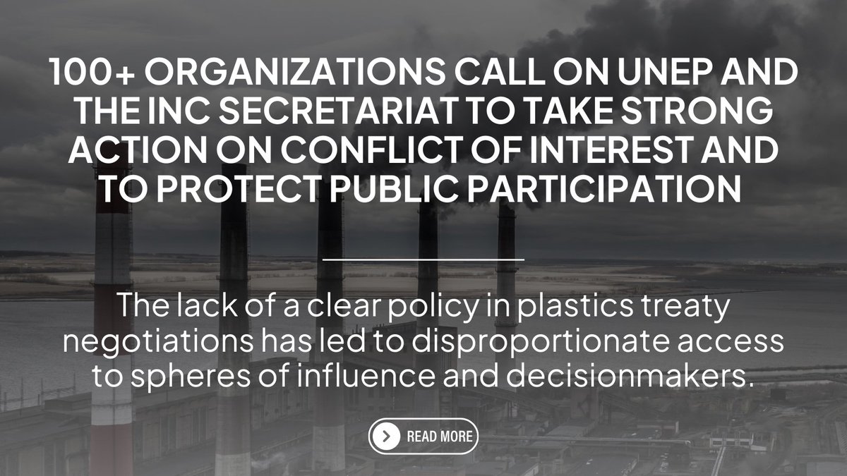 ciel_tweets's tweet photo. Over 100 organizations are calling on @UNEP and the #PlasticsTreaty INC Secretariat to take strong action on conflict of interest ahead of #INC4. 

Read the letter: https://t.co/TaRQLnpLjl https://t.co/6Mvr6eWjF9