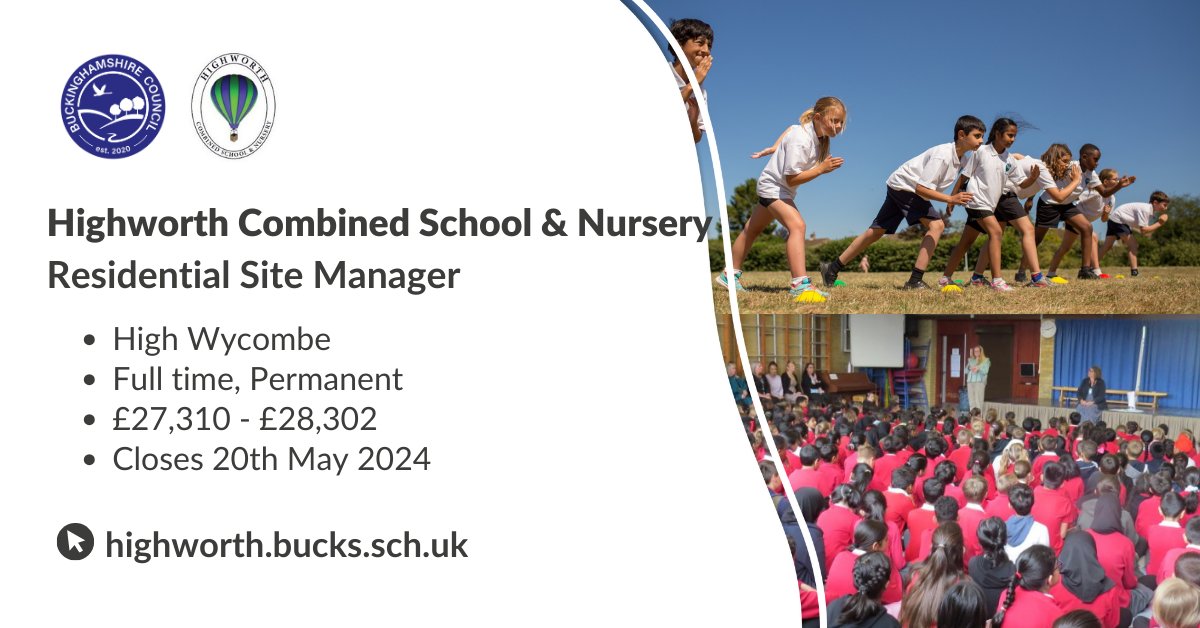 Highworth Combined School seek to appoint a Residential Site Manager. You will be joining a school committed to developing happy, well-rounded children. Find out more: ow.ly/8BB650Rj8Uq 

#ResidentialSiteManager #SchoolCaretaker #Education #Support