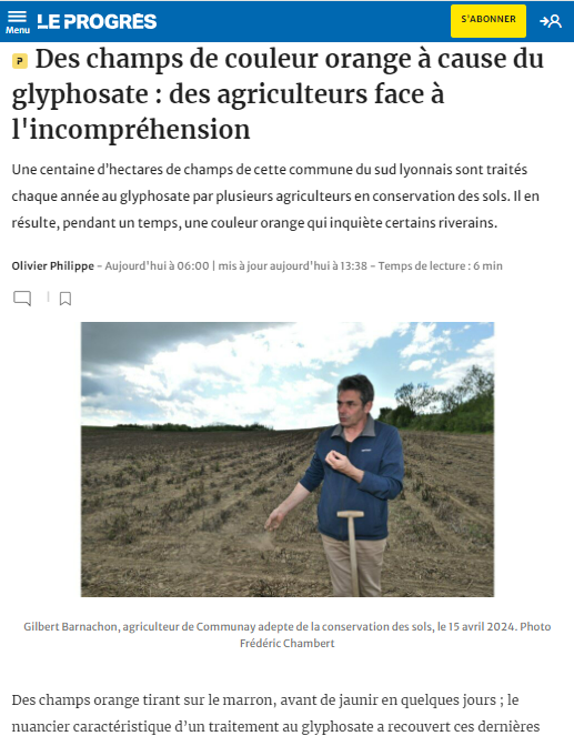 Les champs 'orange #glyphosate' font tâche en ce moment dans toute la France.
Ils apparaissent parfois sur des surfaces importantes, inquiétant les riverains qui prennent conscience de l'ampleur de leur exposition aux #pesticides.
➡️ leprogres.fr/economie/2024/…
(photos C. Aubert)