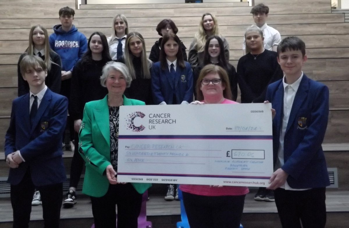 We were delighted to invite @CR_UK into school for our S4 Creative Industries class to hand over a cheque from the Fashion Show.