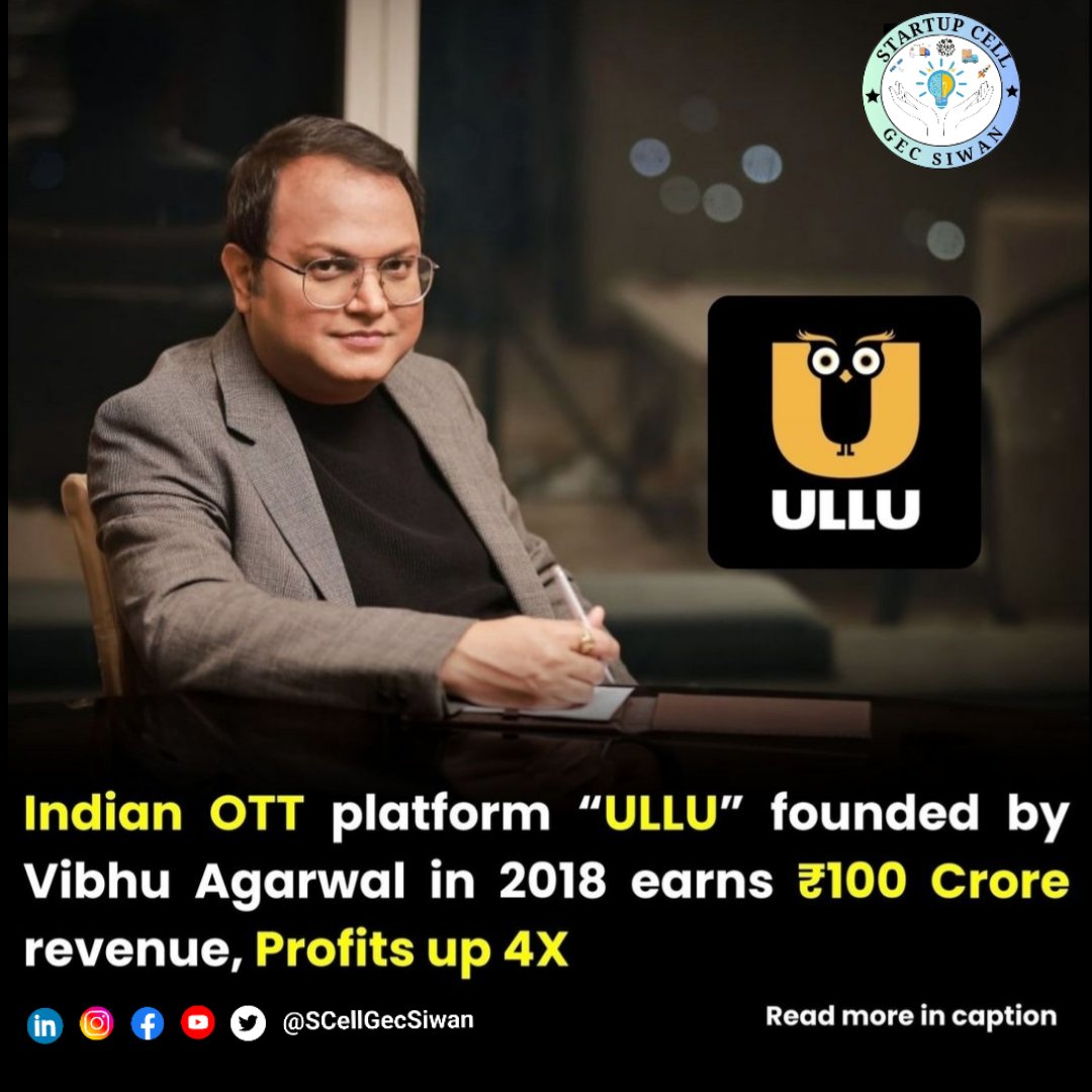 SCellGecSiwan's tweet image. Impressive growth! ULLU App&apos;s diverse content and multilingual offerings are driving significant revenue growth, with operations doubling to Rs 93.1 crore in FY23 from Rs 46.8 crore in FY22. #OTT #ContentStreaming
#startupbihar #scellgecsiwan #startupindia #gecsiwan
