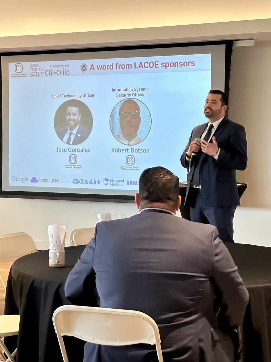 At today's #LACOE  #Cybersecurity Tech Talk, CTO @JRGonzalezSELA  &  Robert Dotson share crucial insights on preventing and responding to a cyber attack. 

A huge thank you to our partners: @CGI_ITS, @evite, @itopia_GCP, @education_sts, @ClassLink, and @managedmethods.