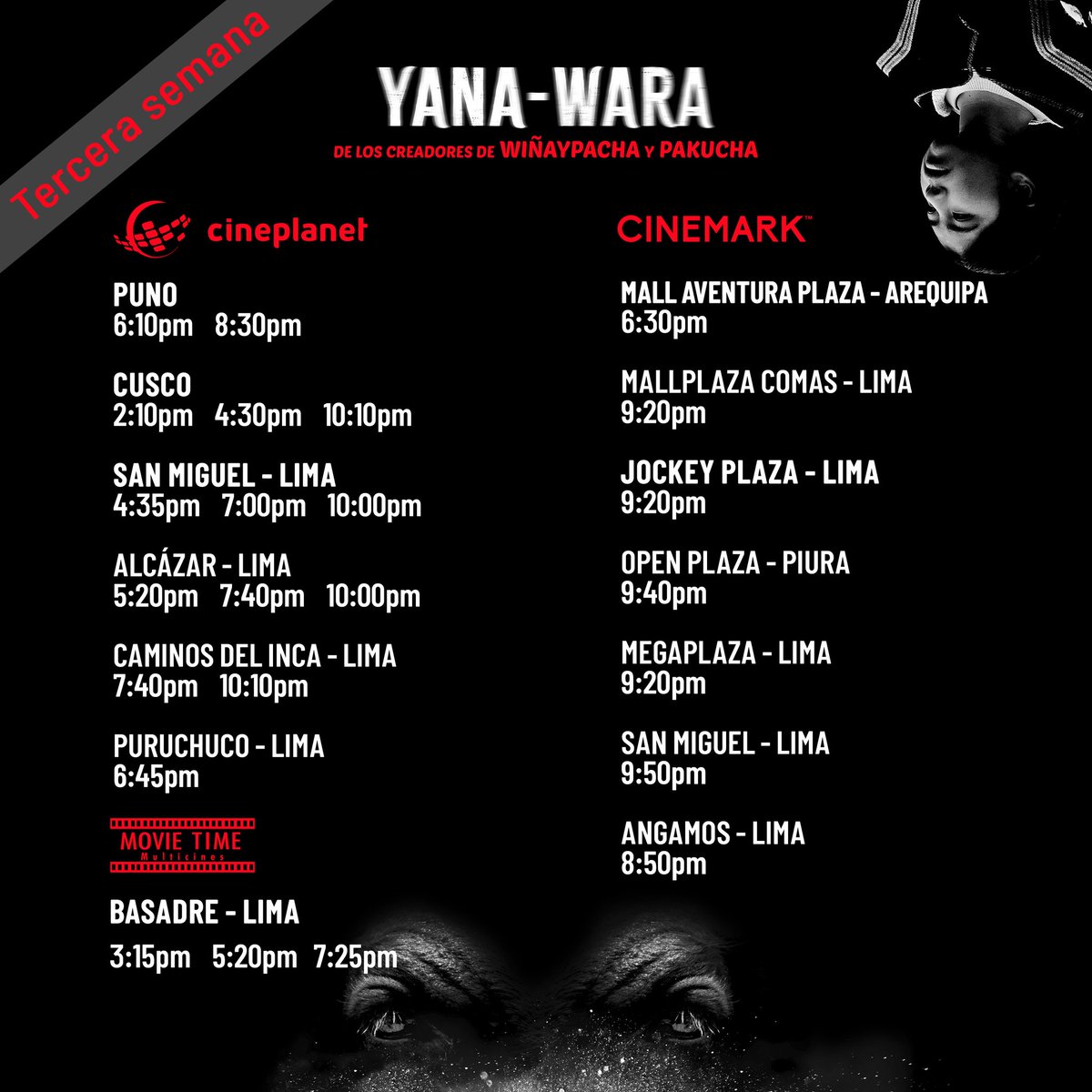 💥¡Comenzamos nuestra tercera semana con Yana-Wara! 🙂✊ ¡La acogida ha sido realmente increíble y gracias a ello seguimos creciendo en salas y ciudades!✌️❤️ Estamos en cines de Puno, Arequipa, Cusco, Piura y Lima.💓🎥 #cineandino #cineperuano #Yanawara