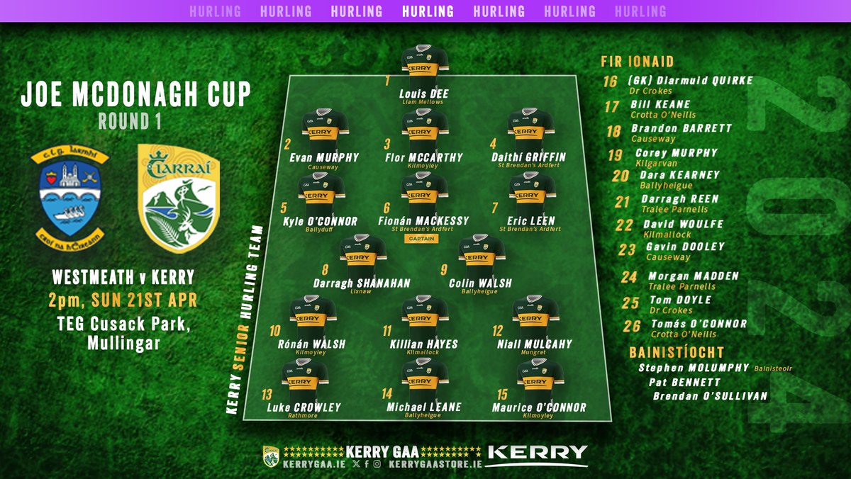 Team Announcement: Kerry vs Westmeath - Joe McDonagh Cup, Round 1 Full team news here: kerrygaa.ie/team-announcem… #WeAreKerry #CiarraíAbú #JoeMcDonaghCup