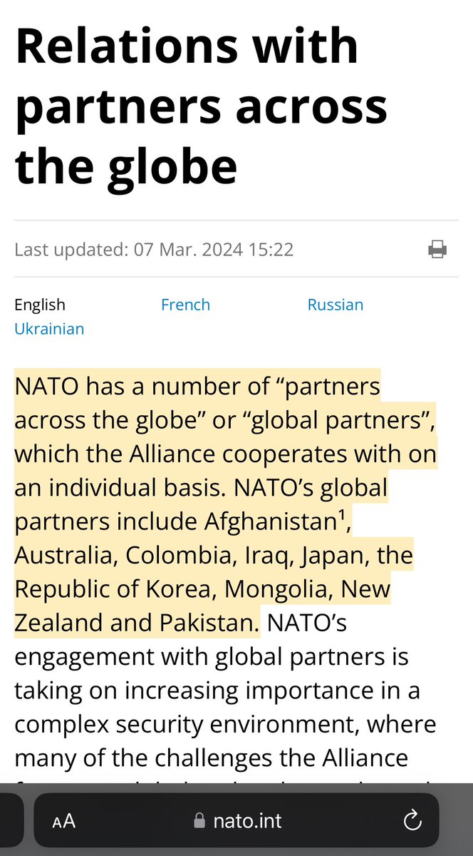 Argentina has NOT asked to join NATO. She has asked to become a partner of NATO — like Colombia, Argentina, Australia and Japan (or Russia, until its partnership was frozen after Crimea). That’s said, I guess many will 🤯🤯🤯
