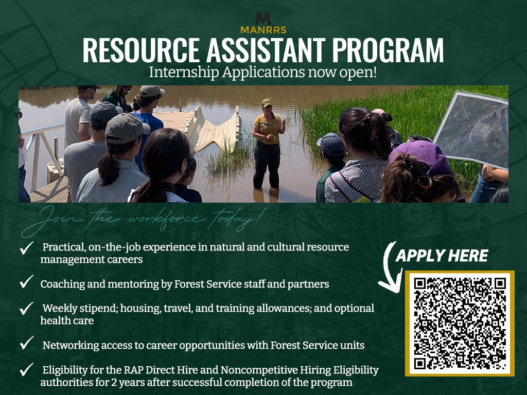 Internship Application - RAP hubs.ly/Q02tmSvS0

Calling all students and recent grads! Ready to explore the world of natural and cultural resources? Your journey starts here! 

#MANRRS #USDAForestService #ResourceAssistants #InternshipOpportunities #CareerDevelopment 🌲🌿🌎