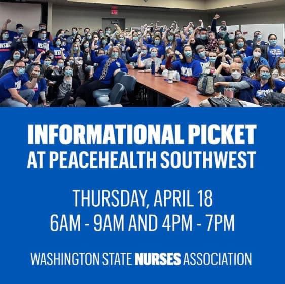 As a proud pro union nurse, I stand with the nurses at PeaceHealth Southwest in their fight for a fair contract.  
Please show your support for them as well. #healthcareheros #faircontractnow @myWSNA @SWWACLC #UnionStrong